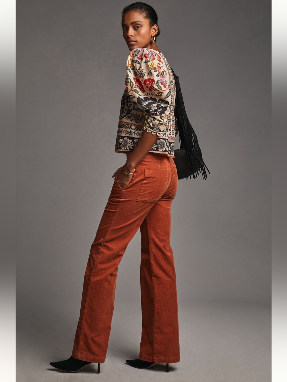 Anthropologie Maeve Wide-Leg Corduroy Trouser in Orange Size 10 - Picture 3 of 12